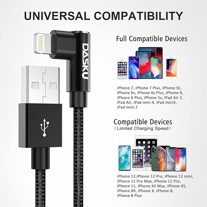 Short iPhone Charger 1FT 2Pack [ MFi Certified] 12 inch 90 degree Lightning Cable Fast Nylon Braided Right Angle iPhone Charging Cord Compatible with iPhone 14/13/12/11/XS/XR/X/8/7/6/6s Puls/iPad