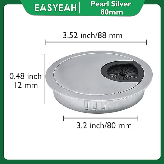 2 Pcs Desk Grommet 3-1/8" / 80 mm, Desk Cord Hole Cover, Cable Grommet Metal Zinc Alloy Materilal, Desk Hole Grommet for Home & Office Pc, Detachable Cable Cord Organizer-Matte Silver