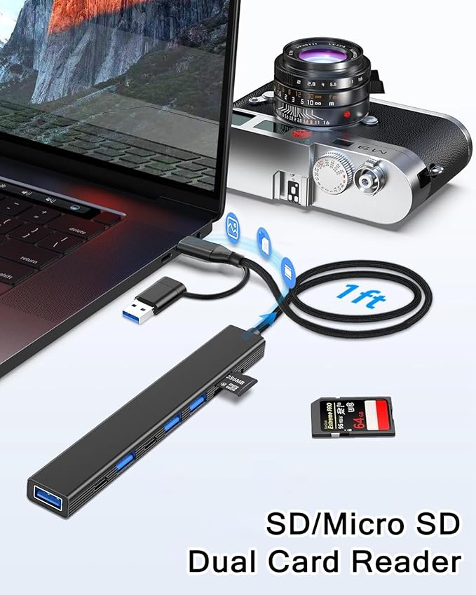 VIENON 8 in 1 USB C Hub With SD Card Reader, USB 3.0/2.0 Ports, USB-C Adapter for Laptop, MacBook, iPad Pro, iMac - Aluminum