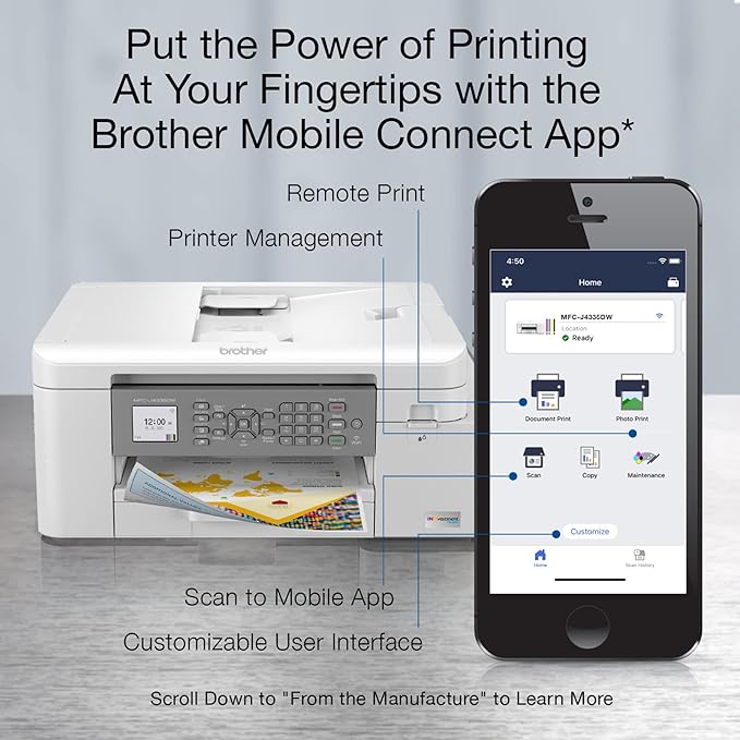 Brother MFC-J4335DW INKvestment Tank Wireless All-in-One Color Inkjet Printer, Up to 1-Year of Ink in-Box, Duplex Printing, Mobile and Cloud Print, Works with Alexa