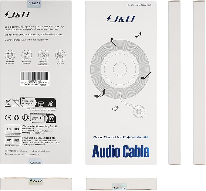J&D 1/4 inch to 3.5mm Headphone Adapter, Heavy Duty Copper Shell Connecter Joint 3.5mm 1/8 inch Female TRS to 6.35mm Male TRS Stereo Audio Extension Cable, 9 Feet