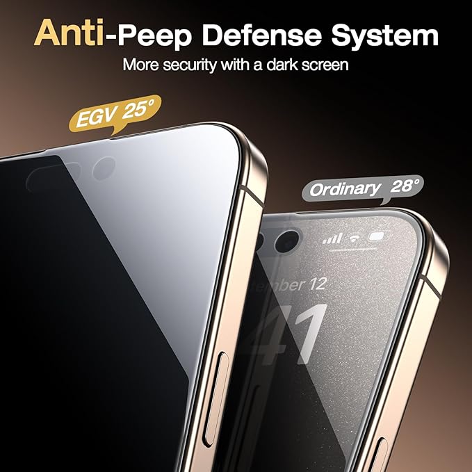EGV 2 Pack Compatible for iPhone 15 Pro Privacy Screen Protector [6.7 Inch], 9H+ Military Grade Shatterproof Tempered Glass, Dust-Free Alignment Frame, Easy to Install for Beginners, Bubble-Free