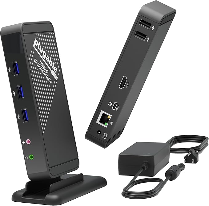 Plugable USB-C Dock with 4K HDMI and 60W Charging, Compatible with Thunderbolt 3/4, USB4, and USB C iPhone, iPad, Windows, and Chromebook 1Gbps Ethernet, 3X USB 3.0, 2X USB 2.0, Driverless