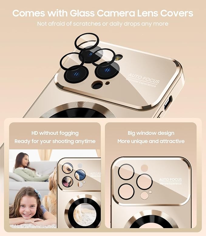 Magnetic for iPhone 16 Pro Max Case, Compatible with MagSafe, Built-in Camera Lens Protector, Logo View, Military Grade Drop Protection Phone Cover, Desert Titanium