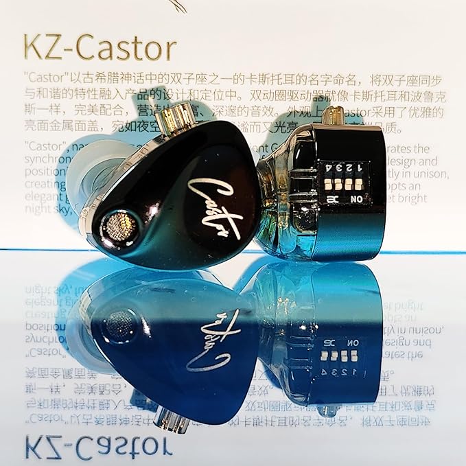 KZ Castor in Ear Monitor Headphones, HiFi Improved Bass Earphone Sound Tunable Noise Isolating IEMs, Dual-Dynamic Driver Wired Earbuds, 2PIN-C Detachable Cable for Singers Musicians