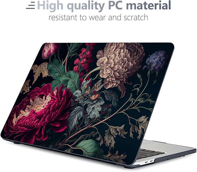 Batianda Design Case for M1 MacBook Air 13 Inch Model A2337 A2179 A1932 2021 2020 2019 Release,3D Stylish Designed Hard Shell with Keyboard Cover & Screen Protector, Vintage Flower
