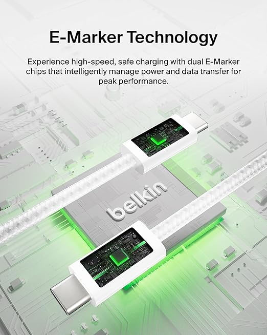 Belkin USB C to USB C Cable, 3.3ft, 240W - Type C Charger, iPhone Charger Cord, Soft, Braided, Flexible for iPhone 17, Galaxy S25, Pixel 9, MacBook, Chromebook, iPad Pro, Switch Steam Deck – White