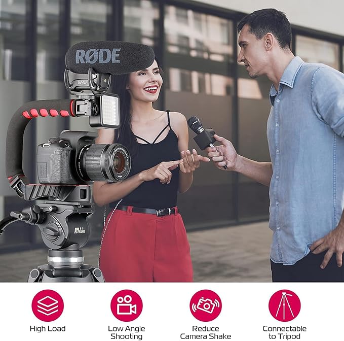 ULANZI U-Grip Pro Handheld Video Rig Steadicam with Triple Cold Shoe, Stabilizing Handle Grip Compatible for iPhone 16 15 14 13 12 Pro Max Xs 8 7 plus Action Camera 13 10 Canon Nikon Sony DSLR Cameras