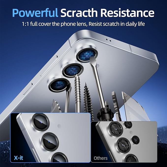 X-it Camera Lens Protector for Samsung S25 Plus, 9H Tempered Glass, Independent Metal Aluminum Edge Original Protection Design, Suitable for Phone Case, Anti-scratch, Anti-reflective,Blue