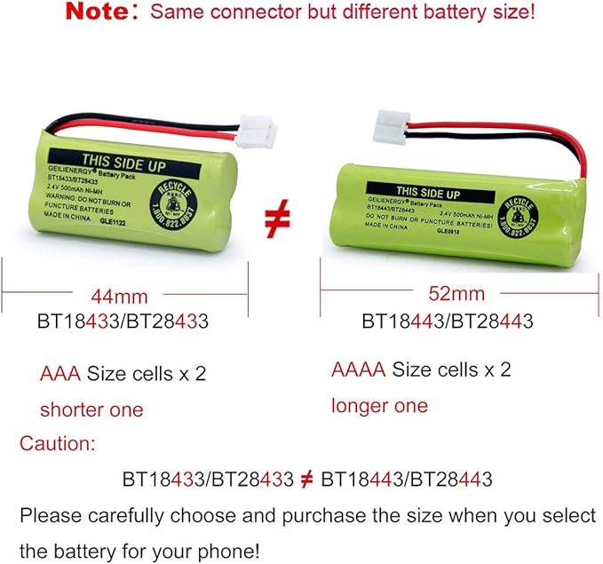 GEILIENERGY BT18433 BT28433 BT184342 BT284342 BT-1011 Battery Compatible for Cordless Phone CS6209 CS6219 CS6229 DS6151 CL80100 CL80109 DCX400 Handset (Pack of 2)