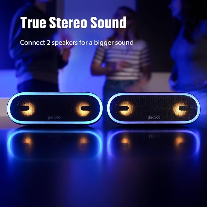 DOSS SoundBox Pro+ P300 Bluetooth Speaker with 40W Stereo Sound, Extra Bass, IPX6 Waterproof, TWS Pairing, Diverse Lights Show, 20H Playtime, Portable for Party, Camping, Beach - Pink