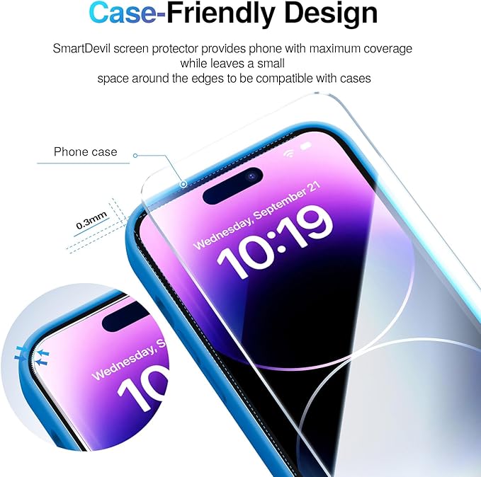 SMARTDEVIL 2 Pack Screen Protector for iPhone 14 Pro(6.1 Inch) Tempered Glass, HD Clear Film, Easy Installation, Dust-Free & Bubble-Free