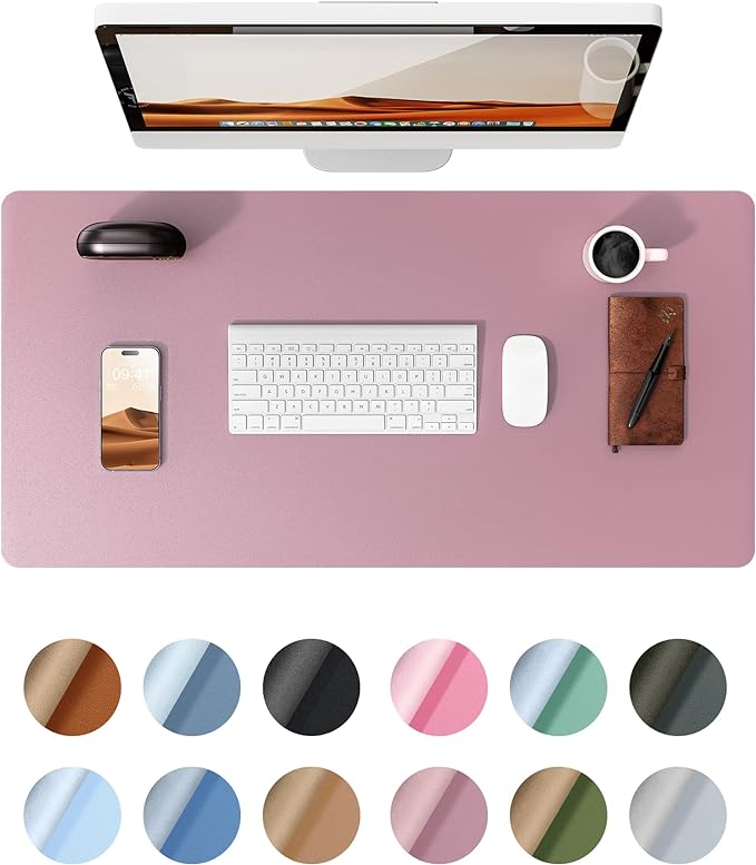 YSAGi Leather Desk Protector, Office Mat, Large Mouse Mat, Non-Slip PU Leather Blotter, Laptop Desk Pad, Waterproof Writing Pad for Office and Home (Pale Mauve, 23.6" x 13.8")