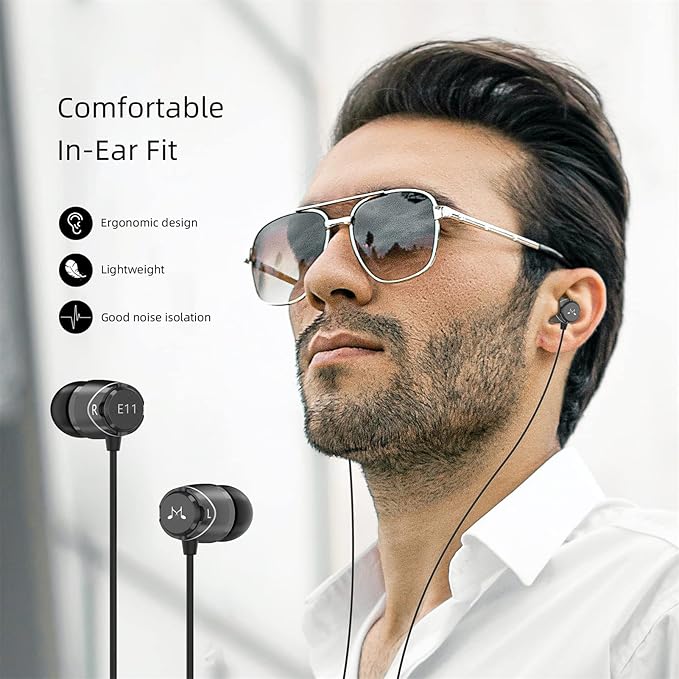 SoundMAGIC E11 Wired Earbuds No Microphone HiFi Stereo Earphones Noise Isolating in Ear Headphones Powerful Bass Tangle Free Cord Black