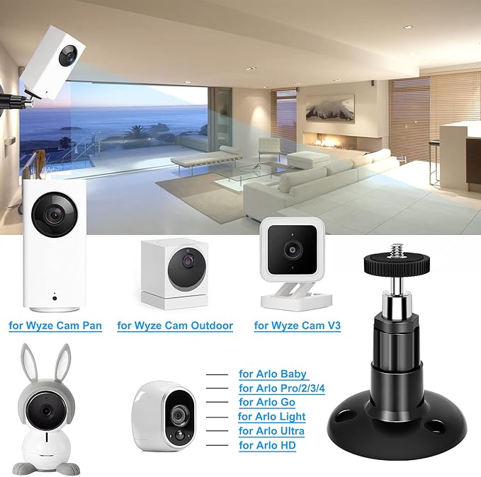 FastSnail Wall Mount Compatible with Wyze Cam Pan & Wyze Cam V3/Ring Camera, Adjustable Indoor Outdoor Mount for Wyze Cam Pan, Wyze Cam Outdoor, Wyze Cam V3/ArloPro/2/3/4/5//Ultra/Ultra 2 Pack Black