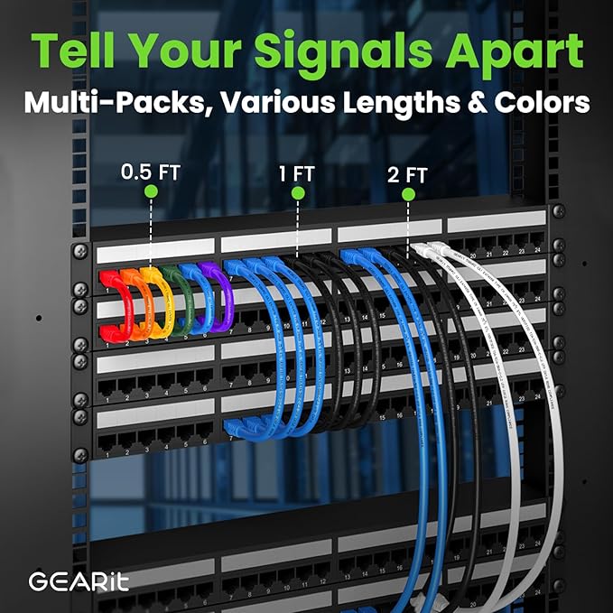 GEARit Cat 6 Ethernet Cable (100-Pack 0.5 Feet) Cat6 Network Patch, 10Gbps, RJ45, Snagless Cord, Gold-Plated Connectors, Internet for PC, TV, Tablet, Router, Printer, Servers, IT Data Center - White