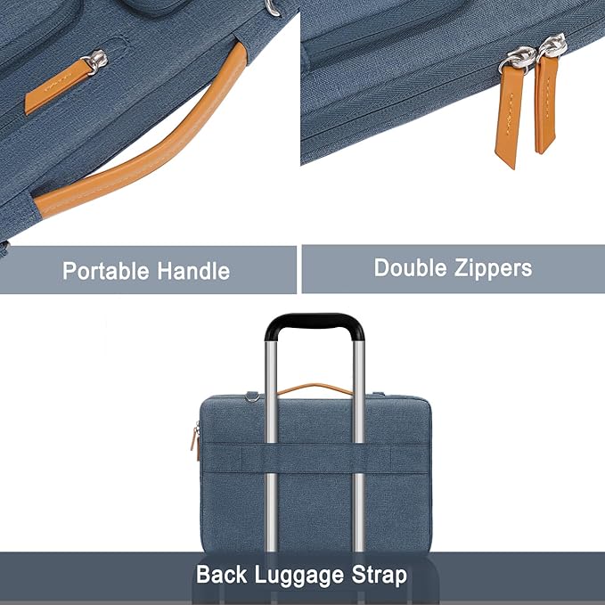 MOSISO 360 Protective Laptop Shoulder Bag,15 inch Computer Bag Compatible with MacBook Air M4 M3 M2/Pro A1990 A1707, Dell XPS Plus,Side Open Messenger Bag with 4 Zipper Pockets&Handle, Haze Blue