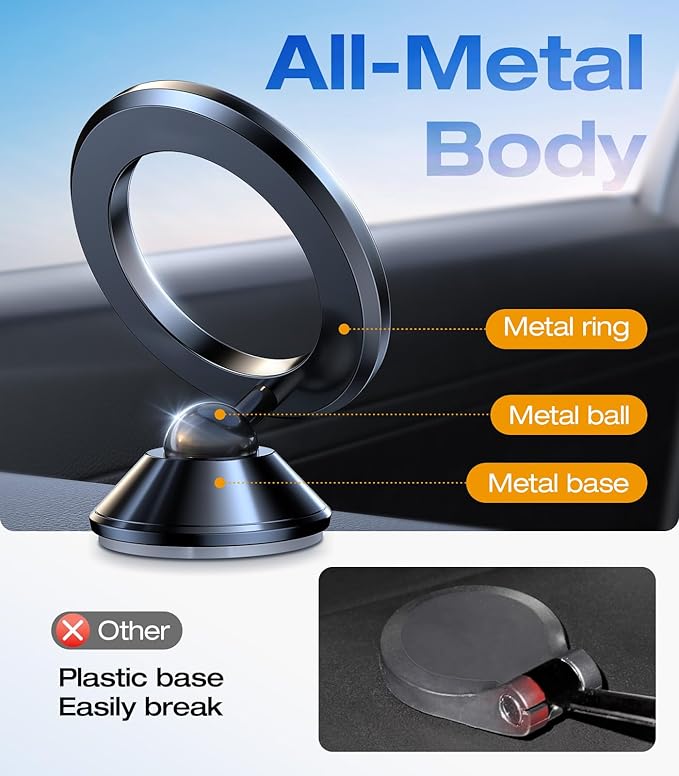 VICSEED [2025 Upgrade for MagSafe Car Mount, [Military-Grade] [High & Low Temp Resistance] Magnetic Phone Holder for Car Dashboard, 360 Rotatable Car Phone Holder Mount for iPhone 16 Pro Max 15 14 13
