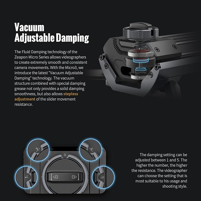 Zeapon Micro 3 E700 Double Distance Motorized Camera Slider, 30''/77cm Travel Distance, Compact Slider with carrying case, Motor Quick Switching, 10-26Lbs Payload and Adjustable Sliding Damping Design