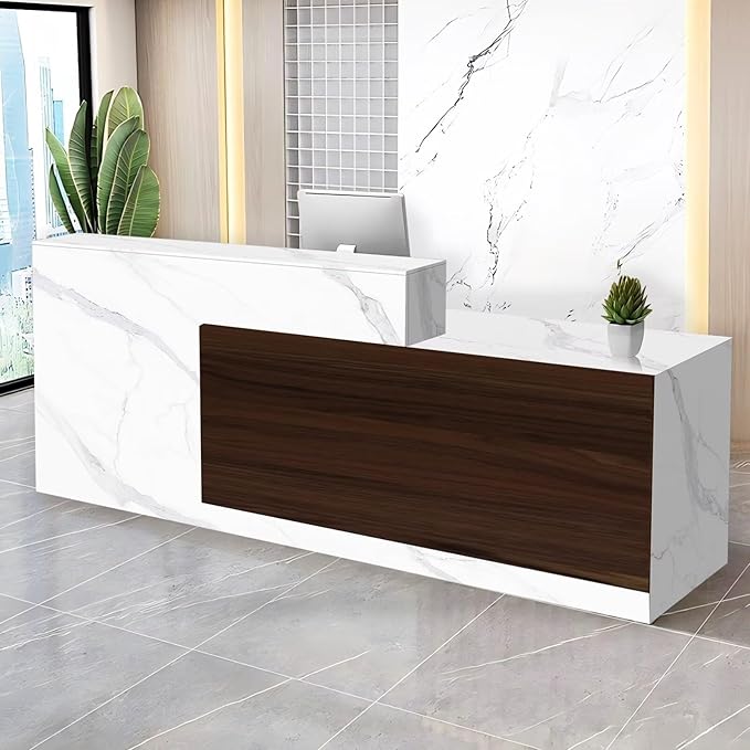 Reception Desk with Counter Modern Checkout Counter with Lockable Drawer Keyboard Tray Receptionist Desk for Office Salon Reception Table L Right 71inch/180cm