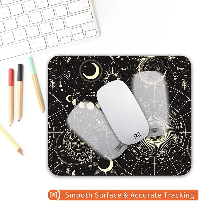 Square Mouse Pad Moon Sun, Personalized Premium-Textured Custom Mouse Mat Design, Washable Mousepad Cloth, Non-Slip Rubber Base Computer Mouse Pads for Wireless Mouse