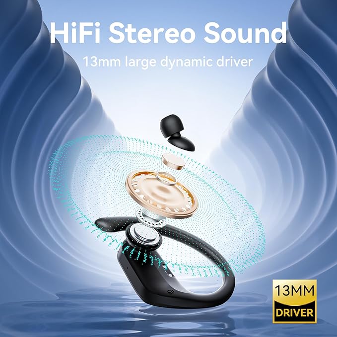 occiam Hybrid Active Noise Cancelling Ear Buds Wireless Earbuds Bluetooth Headphones 96Hrs Playback LED Display Over-Ear Waterproof Earphones with Earhooks Mics Clear Call for Sport/Running/Workout