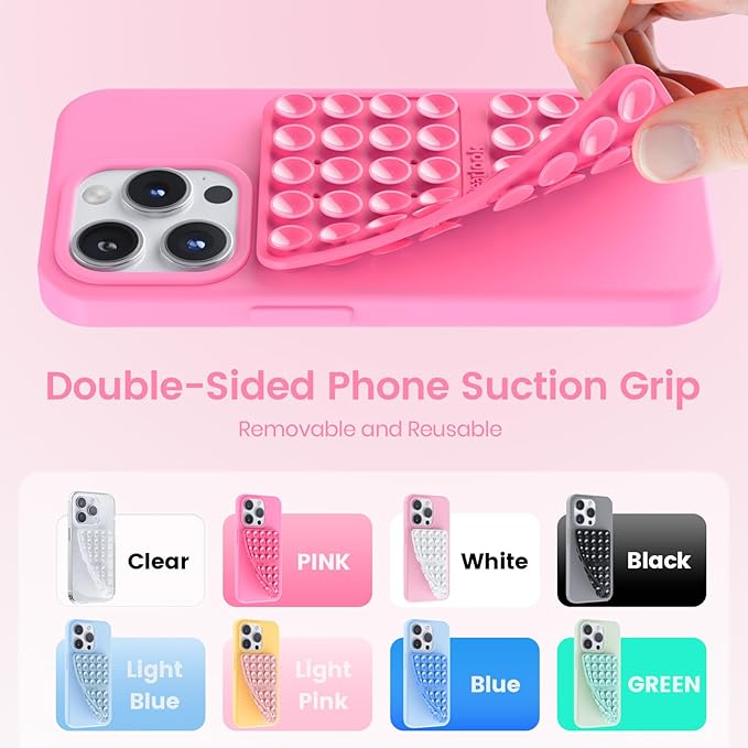 Klearlook 4Pack Silicone Suction Cup Phone Case Mount Double Sided, Sticky Phone Grip for Cell Phone, Hands-Free Phone Accessories for Selfies and Videos, Clear & Light Pink & Hot Pink & Lavender