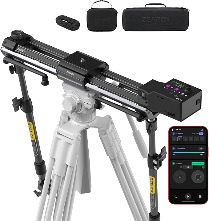 Zeapon Micro4 E700 & PONS PT Heads Double Distance Motorized Camera Slider, High-Speed Low Noise Motor 10-26Lbs Payload, 33''/77cm, LCD Screen, App Control, Smooth Damping Design