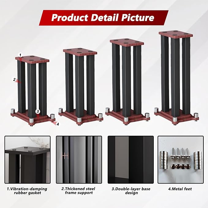 A Pair of Universal Speaker Stands, Heavy Duty Speaker Stands Holds Bookshelf Speaker Satellite Speaker Large Speaker, Vibration-Absorbing MDF Design, Holds 88lbs Speaker (Teak, 60cm/23.6in)
