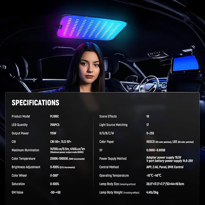 NEEWER 115W Flexible LED Video Light, Studio RGB Panel Light Mat Kit with Softbox APP/2.4G/DMX Control 2500K-10000K 14700lx/0.5m CRI96+, Key Lighting for Photography Streaming Video Recording, FL100C