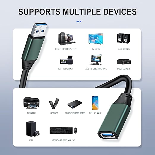 Kumiho 30FT USB 3.0 Extension Cable with Extension Chipsets Signal Booster Active Type A Male to A Female for PlayStation, Xbox, Keyboard, Mouse, USB Flash Drive, Printer, Camera and More