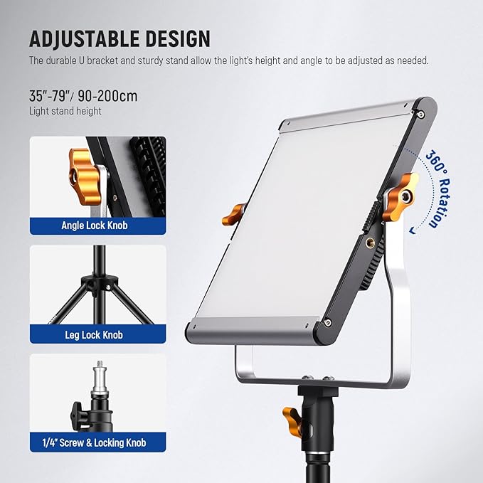 NEEWER 2 Pack Bi Color Dimmable 480 LED Video Light Kit, 28W 3200-5600K CRI96+ LED Panel with U Bracket 75" Tripod Stand Cleaning Cloth Bag, YouTube Recording Studio Photography Streaming Key Lighting