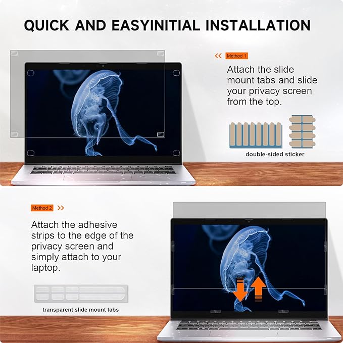 Mamol Laptop Privacy Screen 14 Inch Compatible with Lenovo/HP Envy/Dell/Acer/Asus/Thinkpad, 16:9 Aspect Removable Anti Glare Blue Light Privacy Screen Filter, Computer Monitor Security Shield 14 In