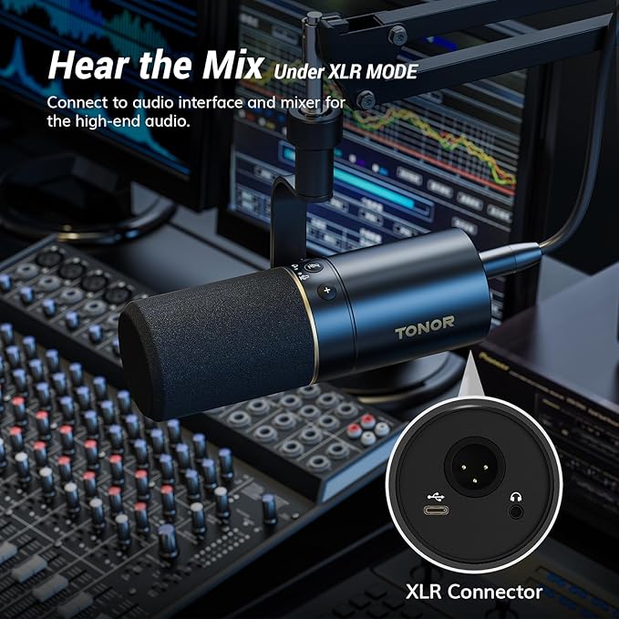 TONOR Dynamic Microphone, XLR/USB Microphone for Podcast, Recording, Streaming, Gaming, XLR Cardioid Studio Mic with Quick Mute, 3.5mm Headphone Jack, Volume Control, Mic with Boom Arm, White, TD510+