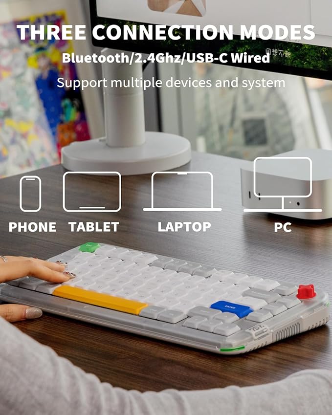 nuphy Kick75 Wireless Low Profile Mechanical Keyboard with Volume Knob,75% Hot Swappable Gaming Keyboard,80 Keys RGB Backlit with PBT Keycaps, Support BT/2.4G/USB-C (Red Nano Swithc)