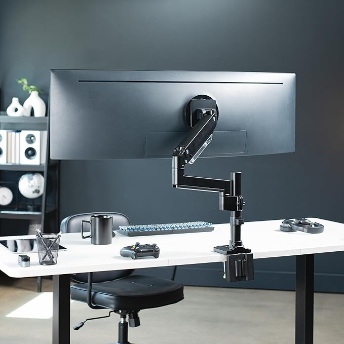 VIVO Premium Aluminum Tall Extended Monitor Arm for Ultrawide Monitors up to 49 inches and 33 lbs, USB Single Desk Mount Stand, Pneumatic Height Adjust, Max VESA 100x100, Black, STAND-V101GTU