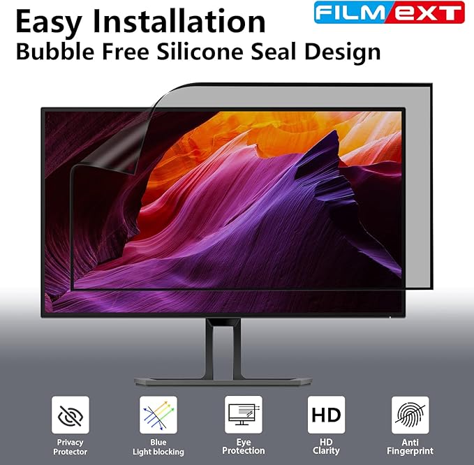 FILMEXT [2 Pack 22 Inch Computer Privacy Screen Filter for 16:10 All-in-One Desktop/Frameless Monitor - Removable Blue Light UV Blocking Privacy Shield for Thin Bezel Computer