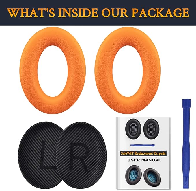SoloWIT Replacement Earpads Cushions for Bose QuietComfort 35 (QC35) & Quiet Comfort 35 II (QC35 ii) Headphones, Ear Pads with Softer Leather, Noise Isolation Foam, Added Thickness (Orange)