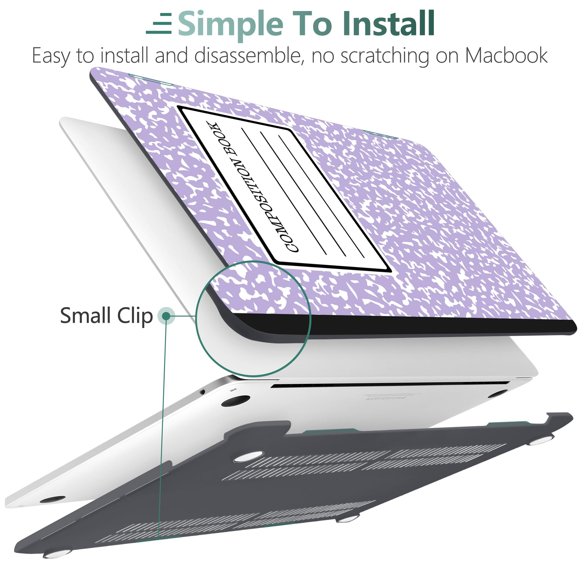 MEEgoodo Case for MacBook Pro 13 inch Case with M2 Chip 2022 2021 2020 New A2338 M1 A2251 A2289, Hard Shell with Keyboard & Camera Cover Compatible with 13 inch MacBook Pro, Composition Book Purple