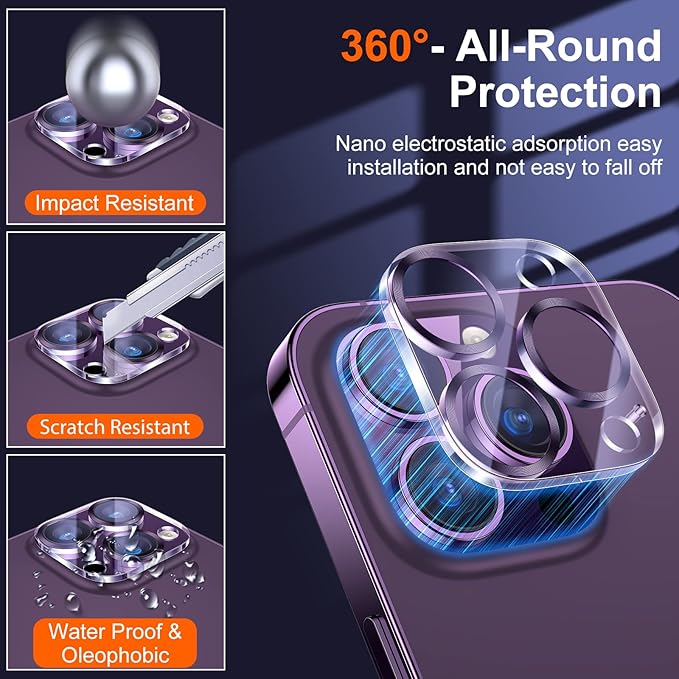 UniqueMe [3 Pack Compatible for iPhone 14 Pro Max/iPhone 14 Pro Camera Lens Protector,[Case Friendly][Scratch-Resistant] - Purple