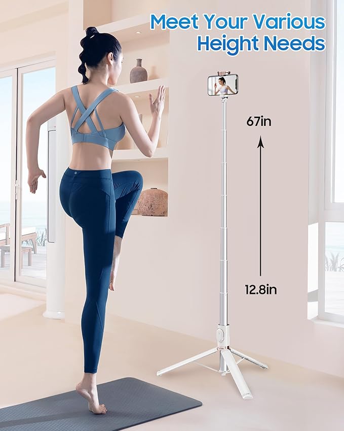 67" Selfie Stick Phone Tripod, All-in-1 Cell Phone Tripod with Wireless Remote, Extendable Compact Tripods Portable Travel Stand for iPhone Android Selfie/Video Recording/Live Stream/Vlog
