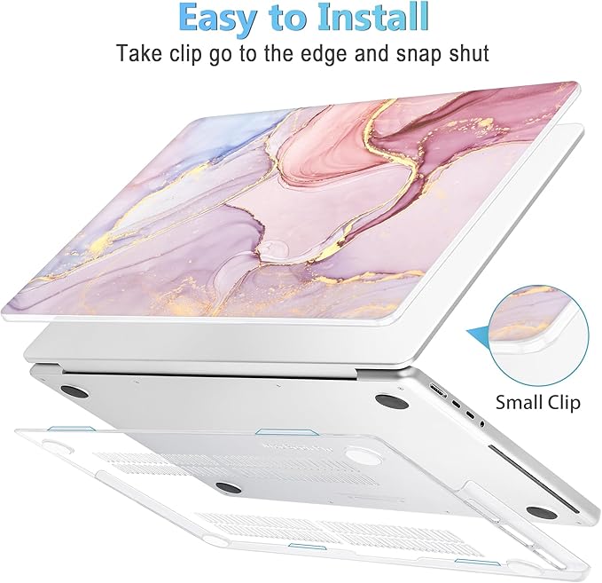Mektron Case for MacBook Pro 16" M4 A3403 A3186 M3 A2991 M2 A2780 M1 A2485 (2021/2023/2024) Pro/Max with Touch ID, Hard Shell Plastic Laptop Cover Keyboard Cover Screen Protector, Pink Marble