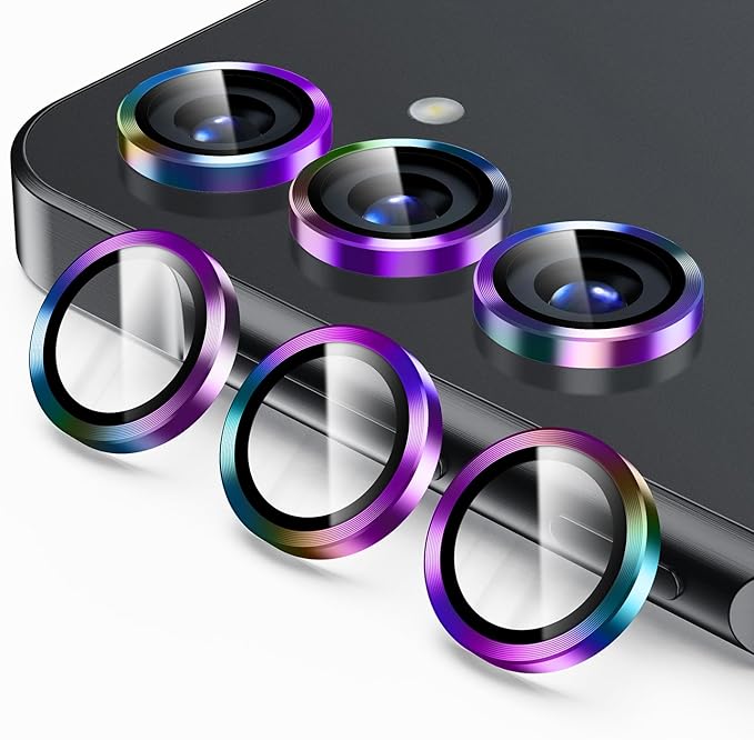 Korecase for Galaxy S25 Camera Lens Protector, 9H Tempered Glass Anti Scratch Camera Screen Protector Shockproof Film Shcokproof Metal Ring Lens Protecor for Galaxy S25,Colorful