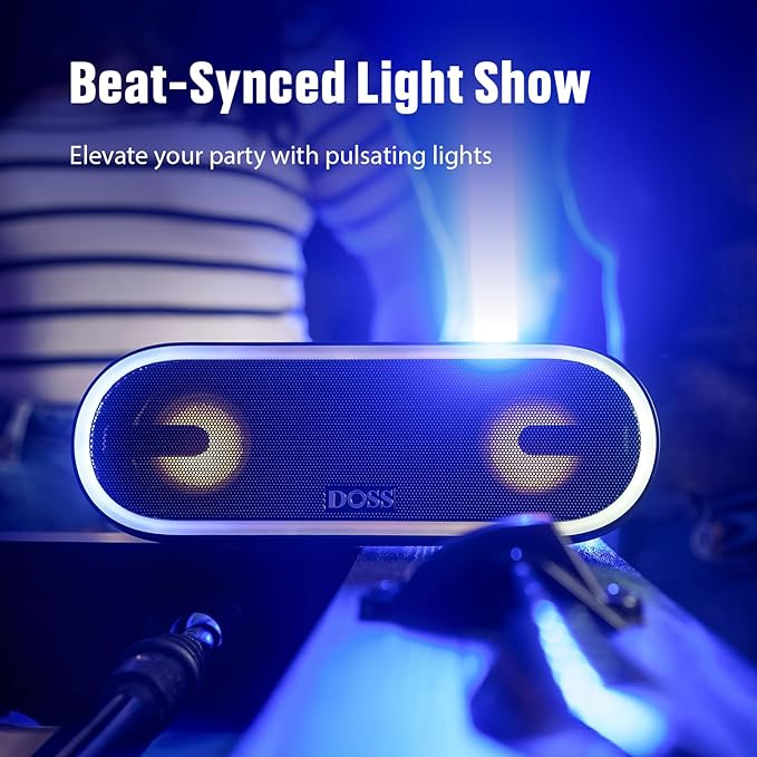 DOSS SoundBox Pro+ P300 Bluetooth Speaker with 40W Stereo Sound, Extra Bass, IPX6 Waterproof, TWS Pairing, Diverse Lights Show, 20H Playtime, BT 5.3 Speaker for Party, Camping, Beach - Blue