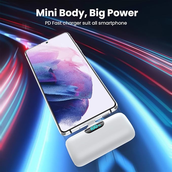 [2 Pack] Samll Portable Charger for iPhone 16/15 Series, 5000mAh 3A PD USB C Power Bank, Mini LCD Display Battery Pack Compatible with iPhone 16/16 Plus/16 Pro/15 Pro Max,Samsung,Android/Moto/LG etc