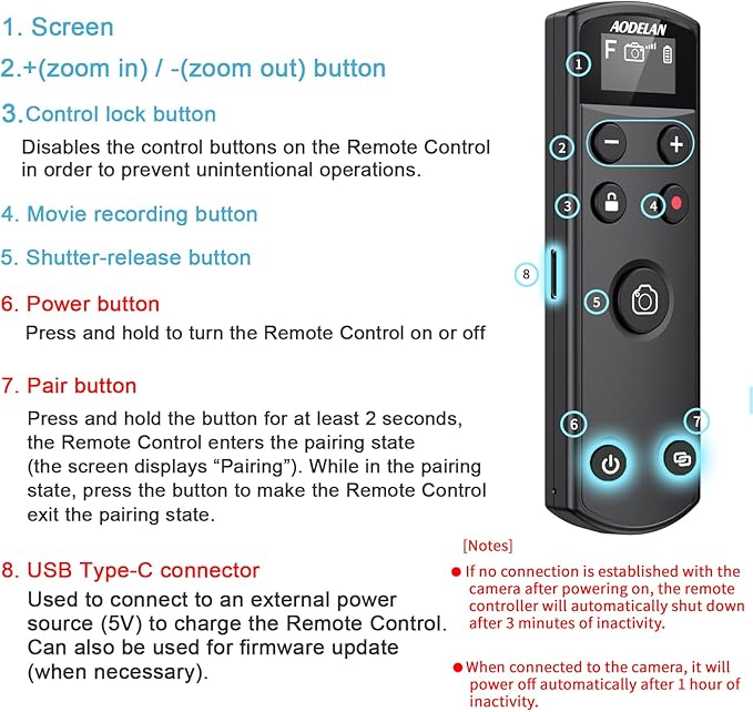 Remote Control for Fujifilm Camera,USB-C Rechargeable Wireless Shutter Release with OLED Screen for Fujifilm Fuji X100VI,X-T5,X-T4,X-T3,X-T50,X-T30II, X-T30,X-S20,X-S10,X-H2S,X-H2,X-E5 (Black)