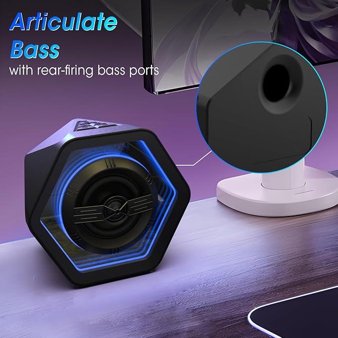 BESTISAN Computer Gaming Speakers with 8 RGB Modes, Compact Design, DC Powered Desktop Speaker with 3 EQ Modes, 50W Active Speakers with Bluetooth 5.3, AUX in, Headphone, Type-C Port for PC/Laptop/TV