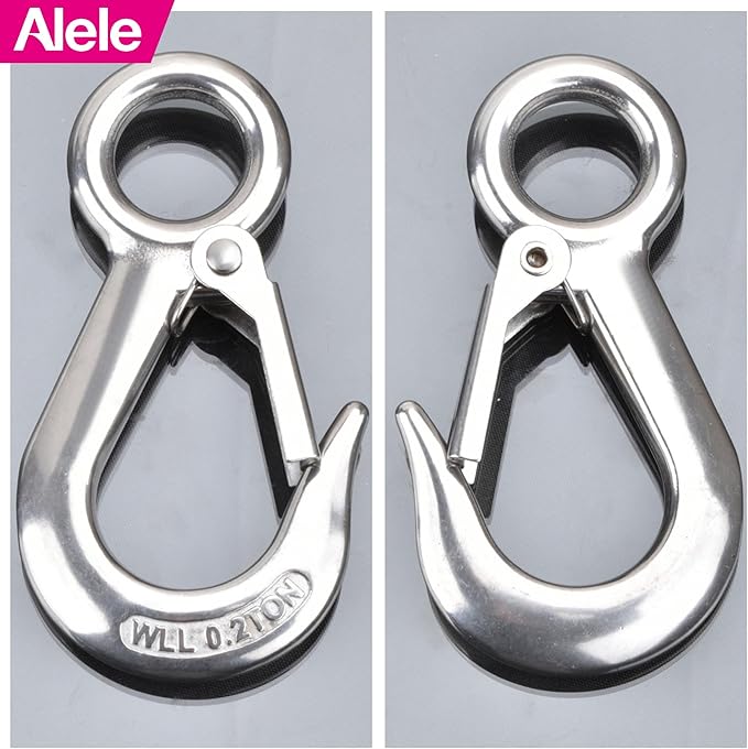 Alele Grab Hooks,Slip Hooks,304 Stainless Steel Lifting Hook Rigging Accessory,440 lbs.Work Load (Grab Hooks 0.2t)