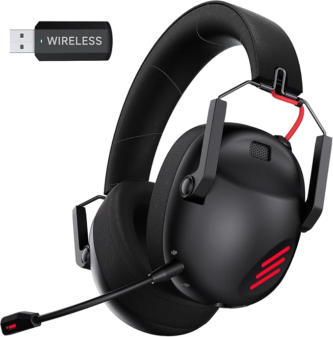 Wireless Gaming Headset for PS5, PS4, PC, NES, Bluetooth 5.3 Gaming Headsets Wireless with Noise Canceling Microphone, Gamer Headphones for Nintendo Switch, 50H Battery - Black