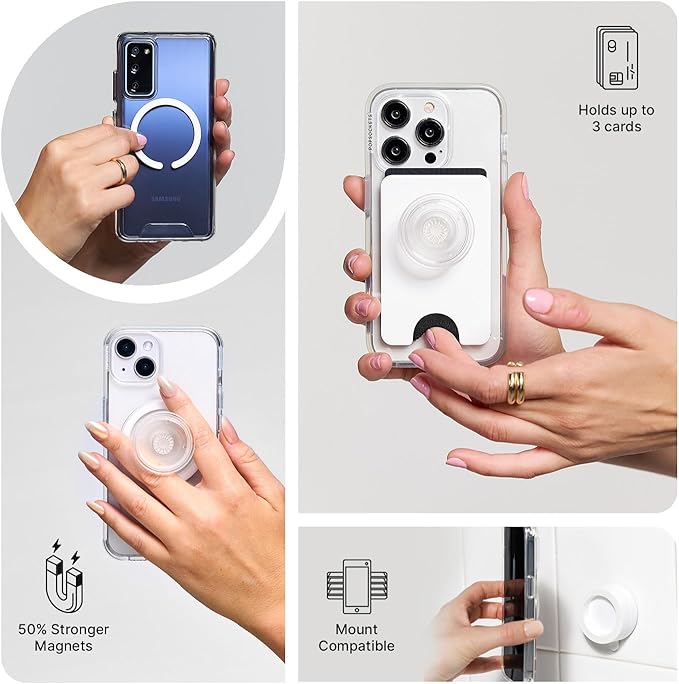 PopSockets Phone Grip for MagSafe with Kickstand, Magnetic Stand, Swappable Top, Secure Hold for iPhone MagSafe Cases, Phone & Tablet Grip - Alum Triangle Knurled Black
